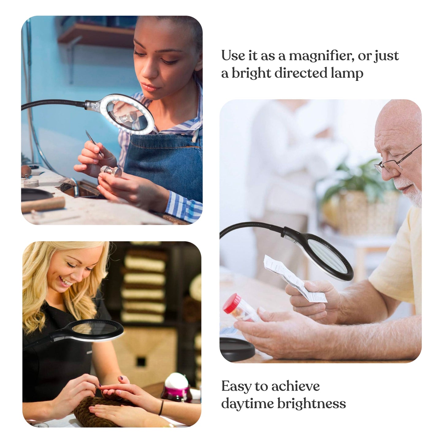 Brightech LightView Flex Magnifying Desk Lamp, 1.75X Light Magnifier, Adjustable Magnifying Glass with Light for Crafts, Reading, Close Work