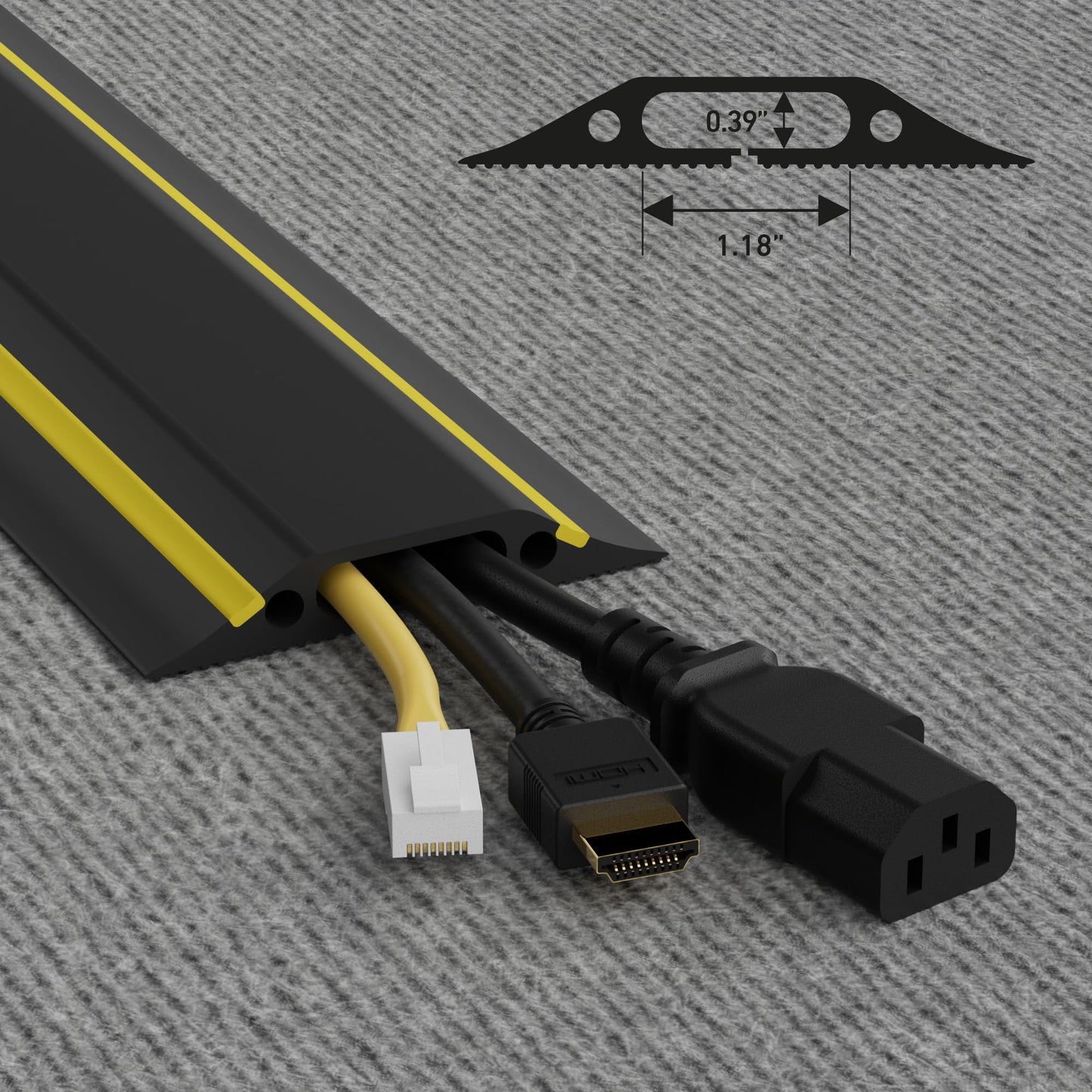 D-Line Floor Cord Cover/Cord Protector - FC83H, Linkable | Protect Cords and Prevent a Trip Hazard | 1.8 Meter (L) - Cable Cavity 30mm (W) x 10mm (H) | Black and Yellow