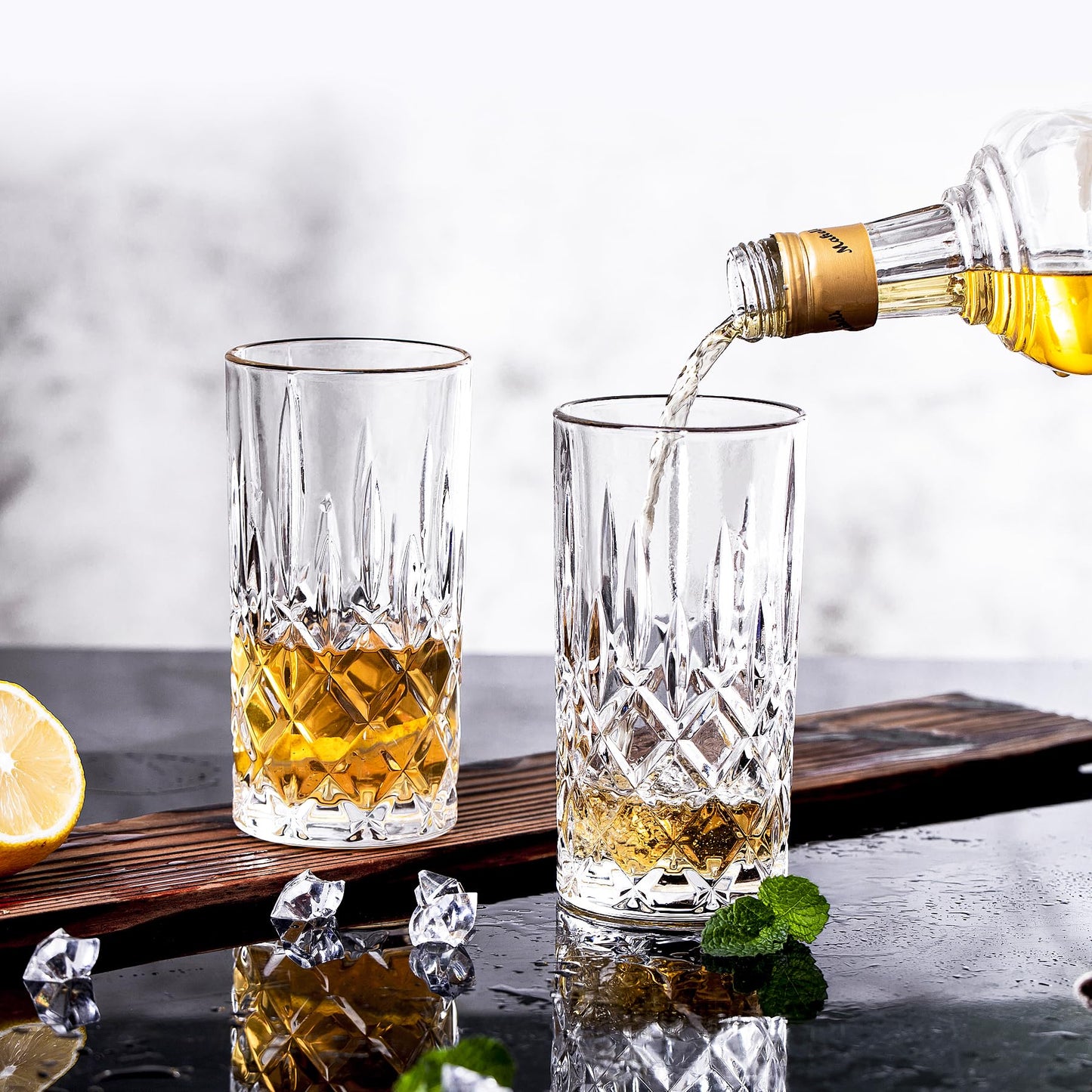 Binsakao Highball Glasses Collins Tall Beverage Set of 6, 423ml Cups Glassware for Drinks, Water, Beer, Soda (Heavy Weight)