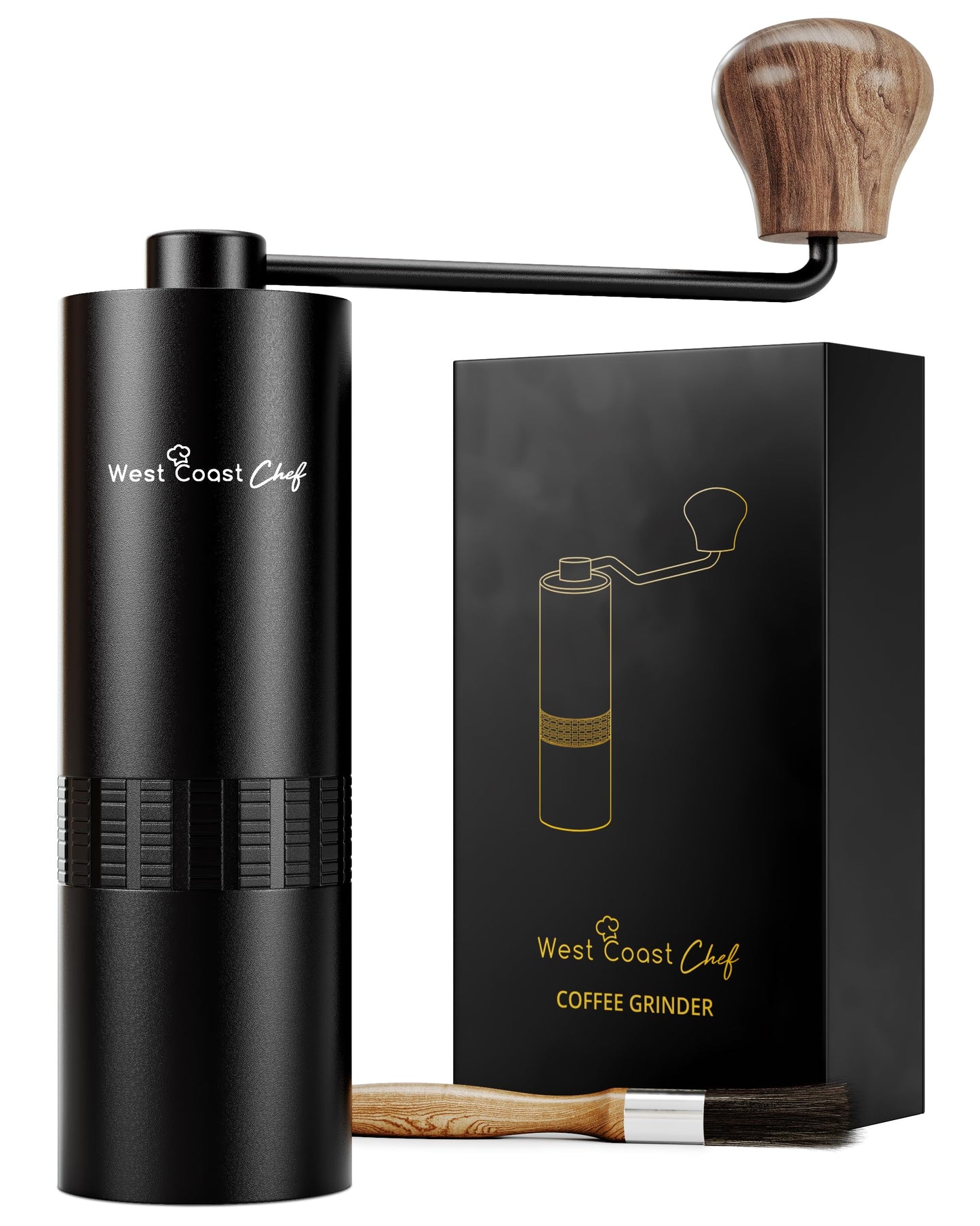 West Coast Chef Manual Coffee Grinder - Manual Burr Grinder, Portable Coffee Grinder Manual - Espresso Hand Grinder Coffee - Manual Coffee Bean Grinder - Travel Coffee Grinder Hand Coffee Grinder Burr