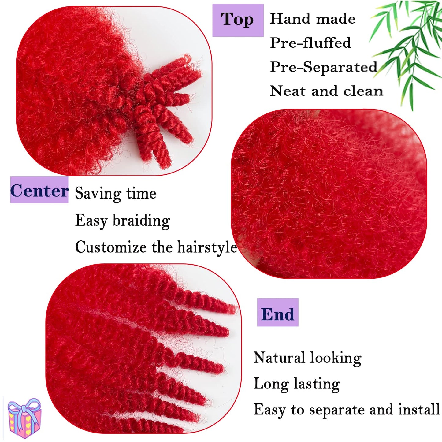 16 Inch Red Springy Afro Twist Hair 8Packs Kinky Braiding Cuban Twist Hair Pre-Separated Spring Afro Wrapping HairExtensions for Women(16Inch,Red#)