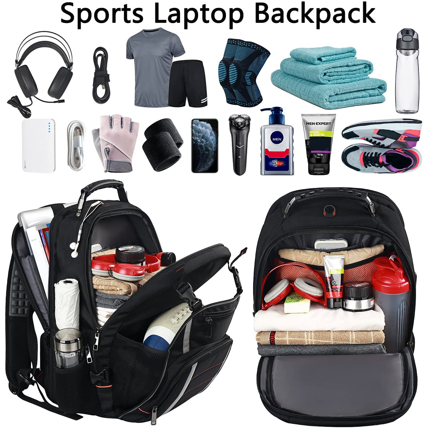 Travel Laptop Backpack, Extra Large Bookbag for Men Women,Basketball Backpack with USB Charging Port RFID Anti Theft TSA Approved,College Student Waterproof Bag Fits 17 Inch Computer Notebook