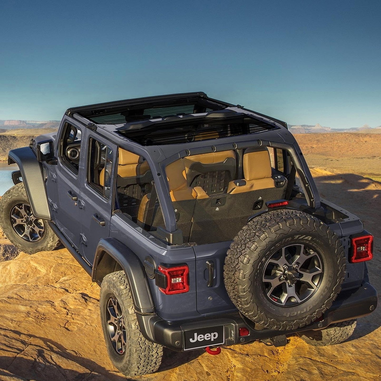 Mesh Roof JL Car Sunshade Top Cover for 2018-2023 Jeep Wrangler JL JLU 4XE 4 Door, UV Protection & Heat Reduction, Durable Polyester Sun Shade 2/4 Door