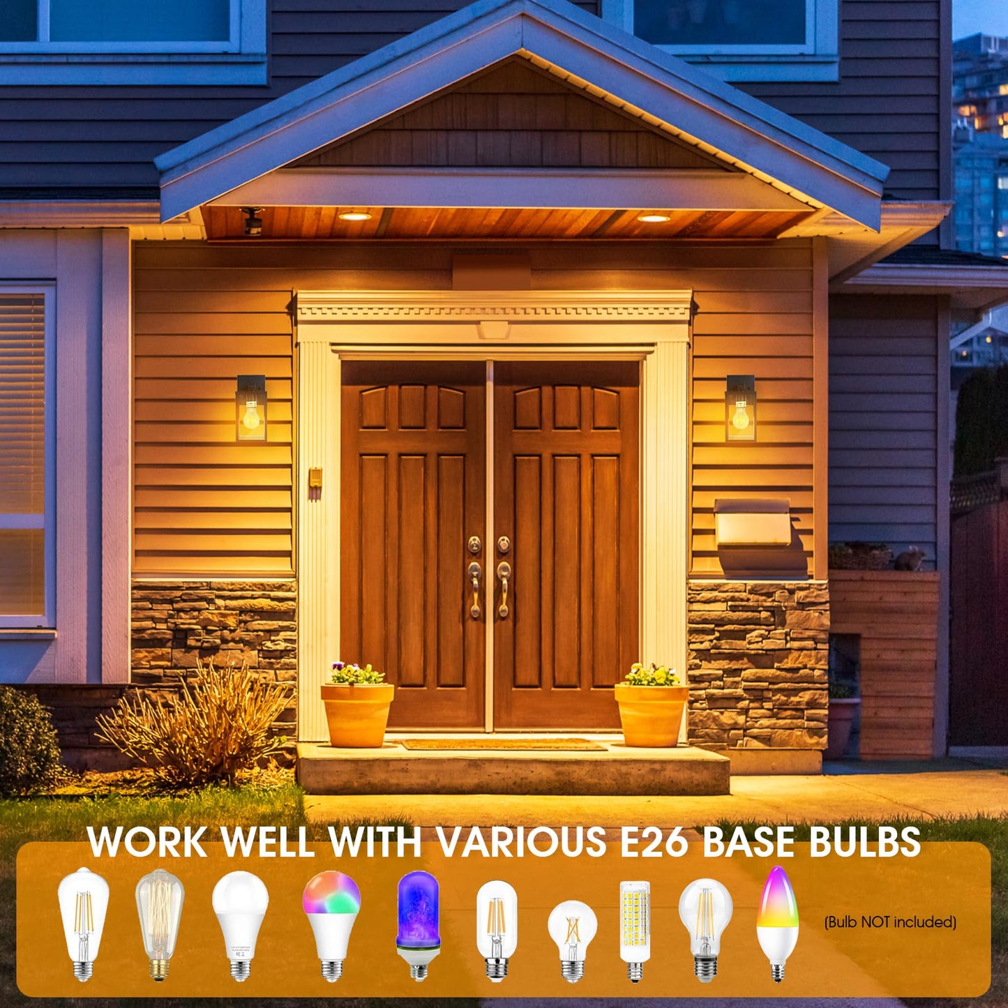 2-Pack Matte Black Outdoor Wall Light | All-Metal & Weatherproof Design with Clear Tempered Glass | Modern Exterior Sconce for Garage, Porch & Doorway