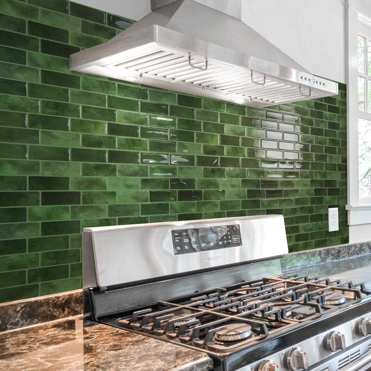 Art3d 10-Sheet Kitchen Backsplash Tiles Peel and Stick, Self Adhesive Wall Tile Sticker for Kitchen Island Bathroom Laundry Room RV Renter 12" x 12" - Jade Green