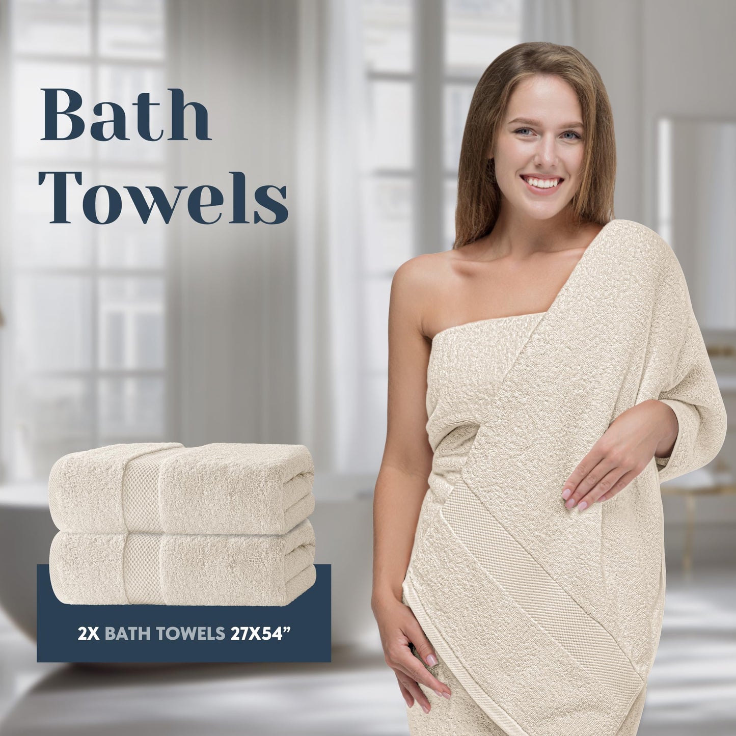 White Classic Luxury Ivory Bath Towel Set - Combed Cotton Hotel Quality Absorbent 8 Piece Towels | 2 Bath Towels | 2 Hand Towels | 4 Washcloths [Worth $72.95] 8 Pack | Ivory