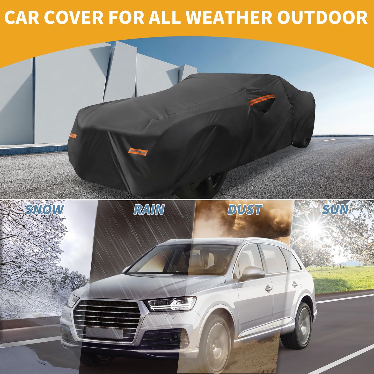 Partuto Car Cover Waterproof All Weather Sun Rain Protection Full Exterior Cover for Chevrolet Camaro Black with Left Side Zippers