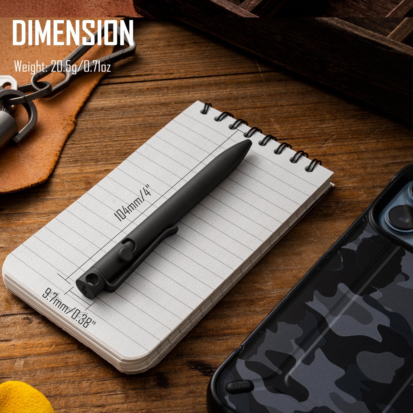 KeyUnity KP03BK Bolt Action Pen with Clip, Titanium Alloy EDC Pocket Pen Retractable Metal Ballpoint Pen for Everyday Carry