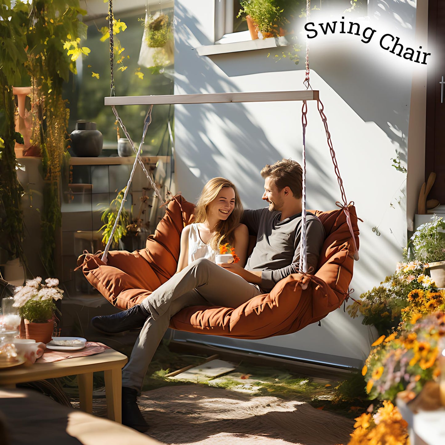 Matalde Outdoor Cushions for Patio Furniture, Patio Furniture Cushions with backrest and Straps, Dark Brown, 60x40 inches, 4" Thick,Porch Swing Cushions for Lawn, Backyard and Garden