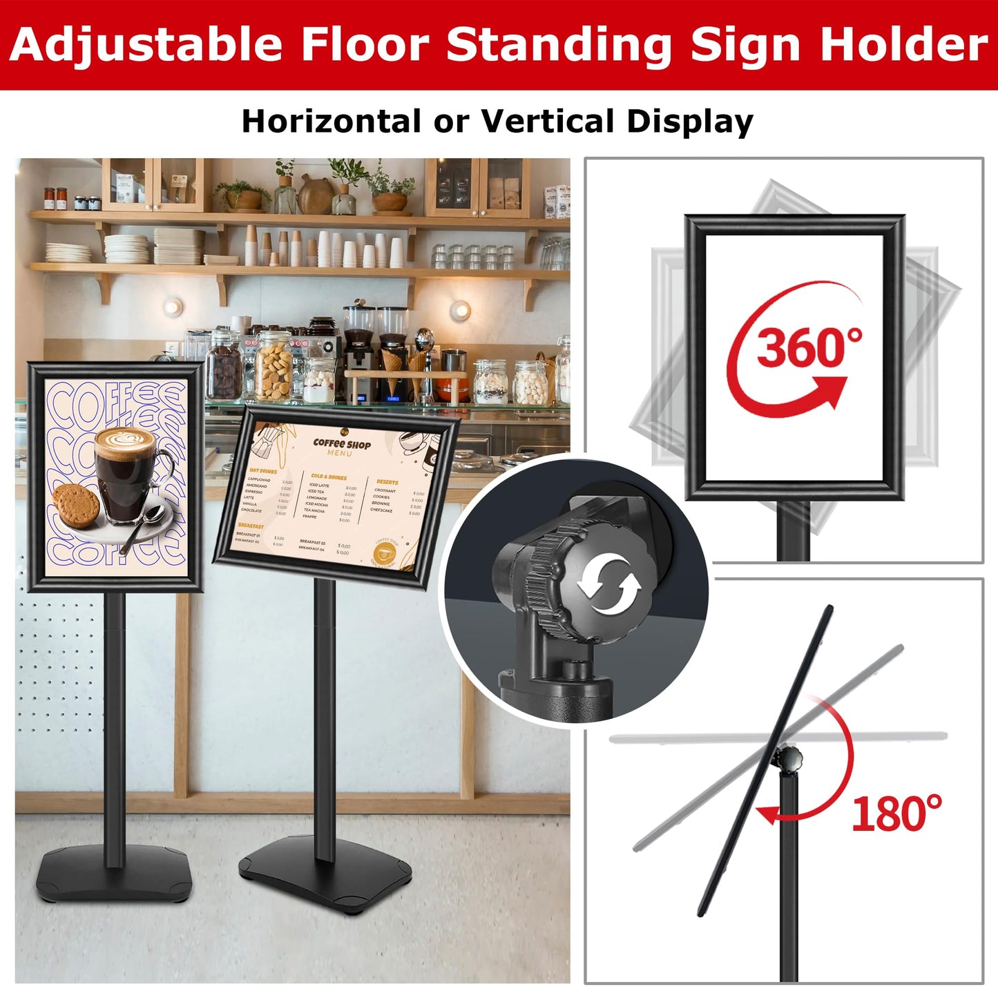 VAIIGO Pedestal Sign Stand for Display, 11 x 17 inches Adjustable Floor Standing Sign Holder with Heavy Base & Snap Frame for Indoor Outdoor Menu Flyers Signage Poster Display Stand, Black