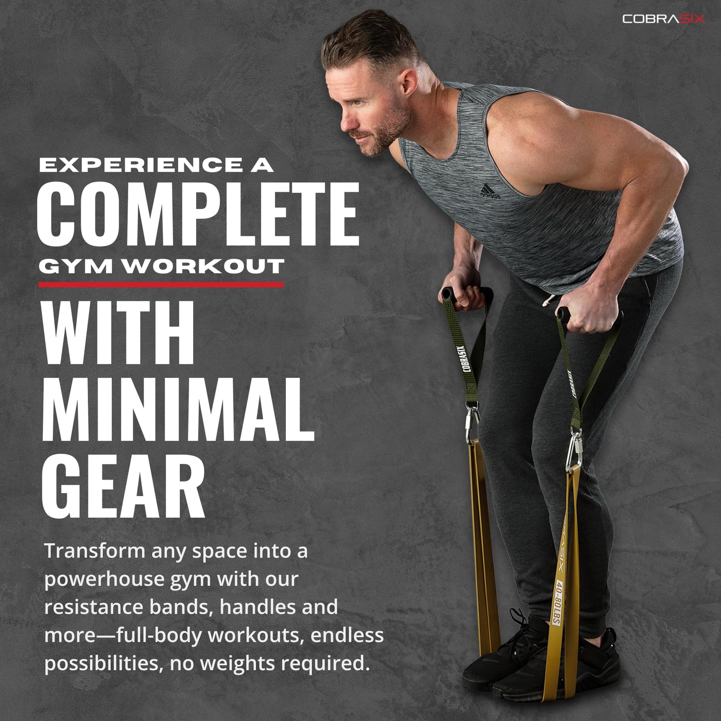 COBRASIX Resistance Bands for Working Out Men and Women | Set of 6 Resistance Bands with Attachments | Powerlifting, Stretching, WOD, Strength Training and Pull Ups [6 Piece Set with Bar]