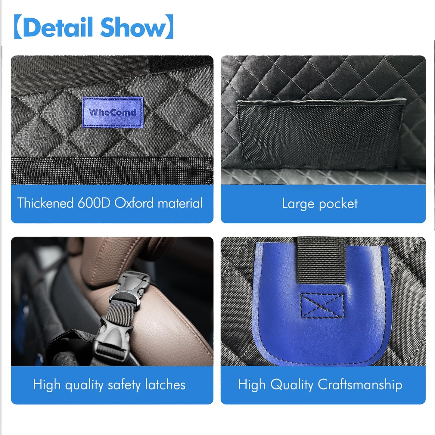 WheComd Dog Car Seat for Back Seat Half – Waterproof Hammock Style Cover for Medium to Large Dogs, Non-Slip, Hard Bottom, Mesh Window & Pocket – Fits Cars, SUVs, and Trucks (Black-L)