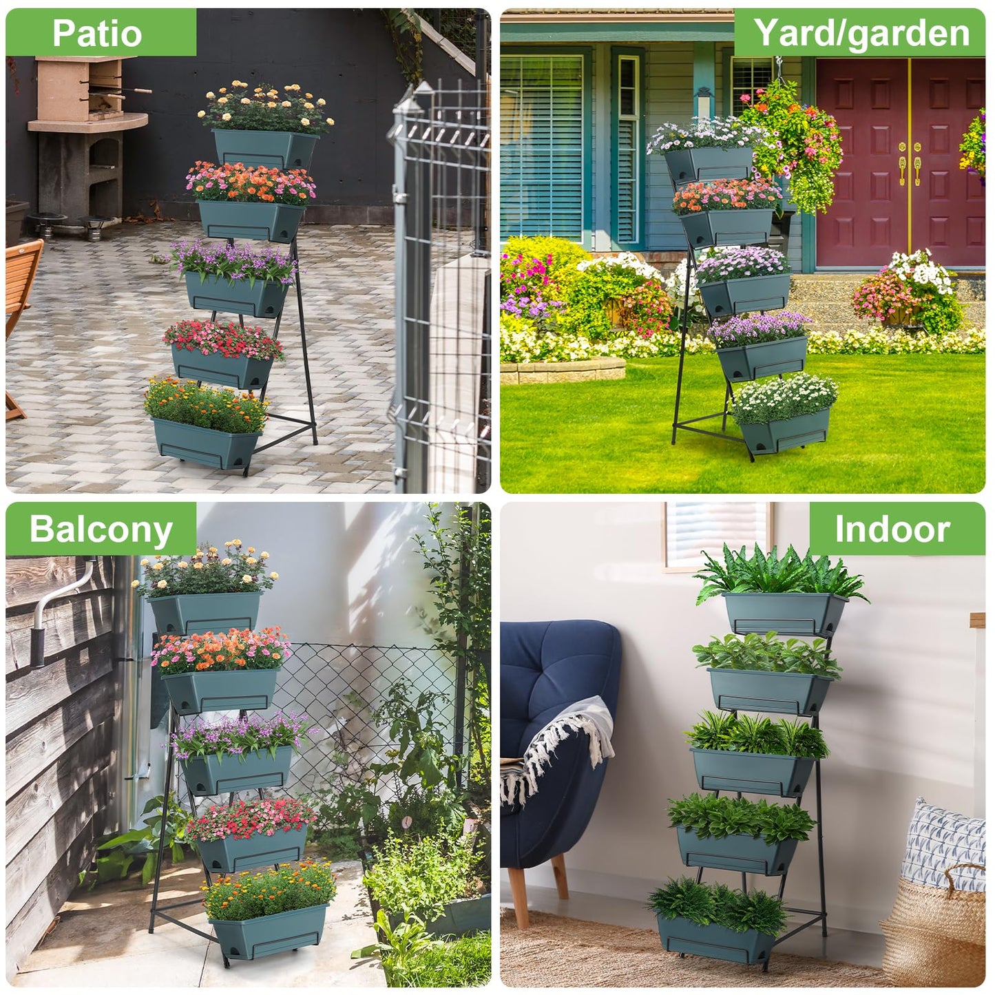 5 Tier Vertical Raised Garden Bed Planter Box, Vertical Raised Bed with Drainage Holes for Indoor Outdoor Herbs Flowers Vegetables Plants, Grey