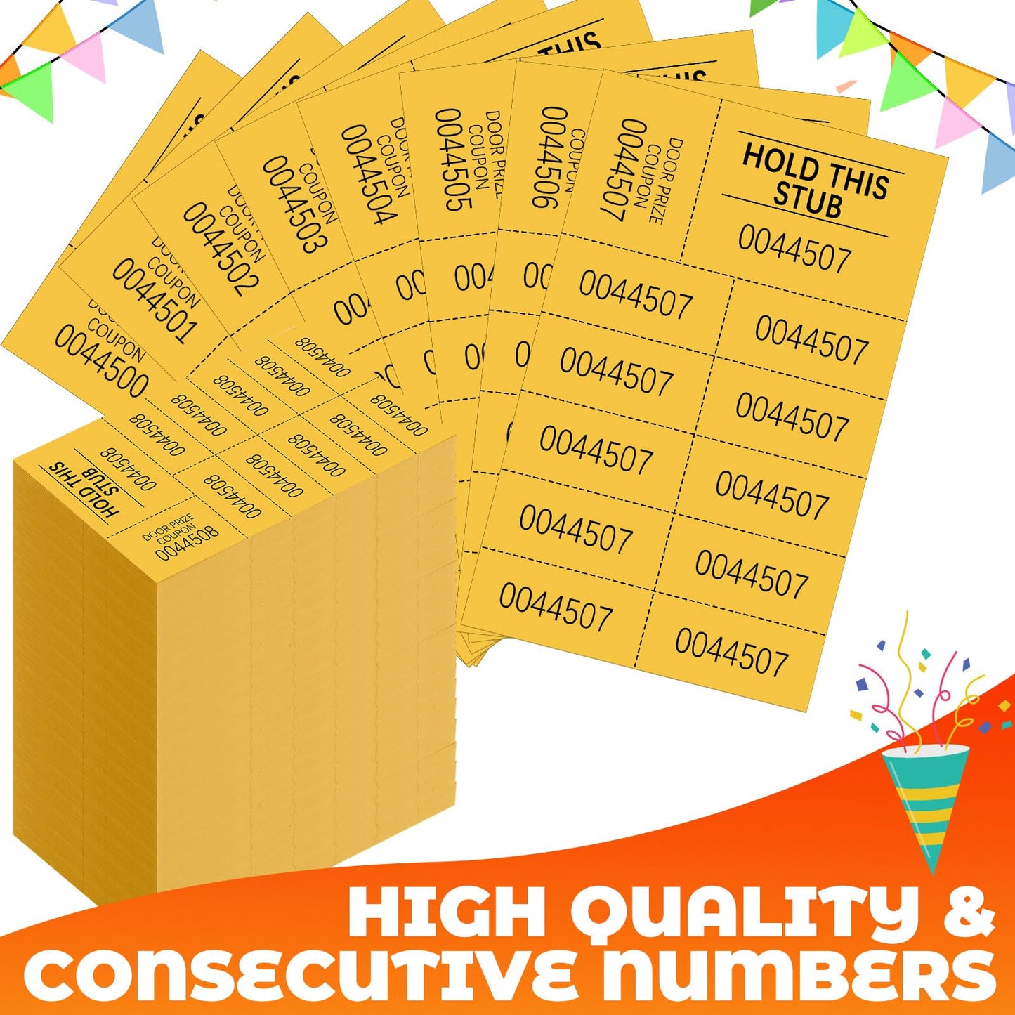 Kosiz 1000 Sheets Raffle Tickets with 10 Bid Numbers Per Sheet Colored Raffle Tickets Sheets for Chinese Auction Basket Silent Auction Church Events(Yellow)