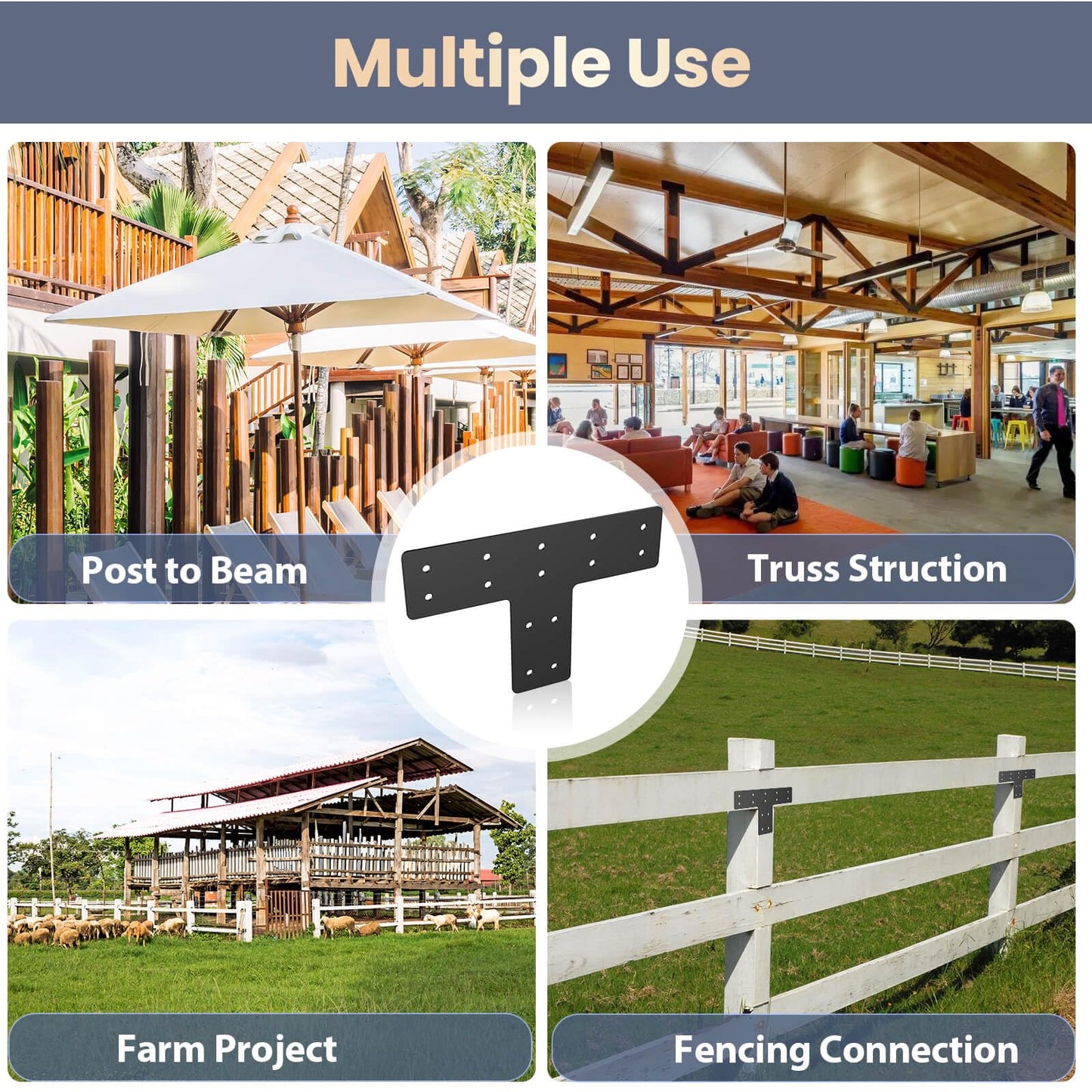 12" x 8" Post to Beam Bracket, T Plate 6 PCS, T Post Brackets Thickness 3mm T Plate for Repairing Fixing Connecting Mending Plate - IWONGO Supplied
