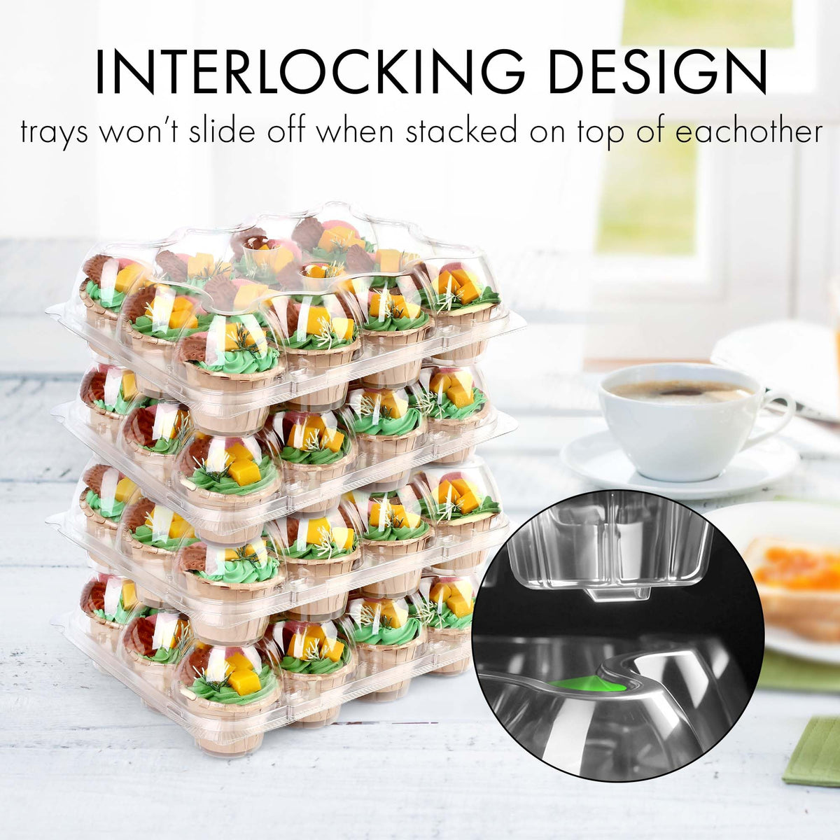 LotFancy Cupcake Containers 12 Count, 12 Sets, Plastic Cupcake Boxes Bulk, Cupcake Holder with Detachable Lid, Disposable Muffin Carrier, Standard Size