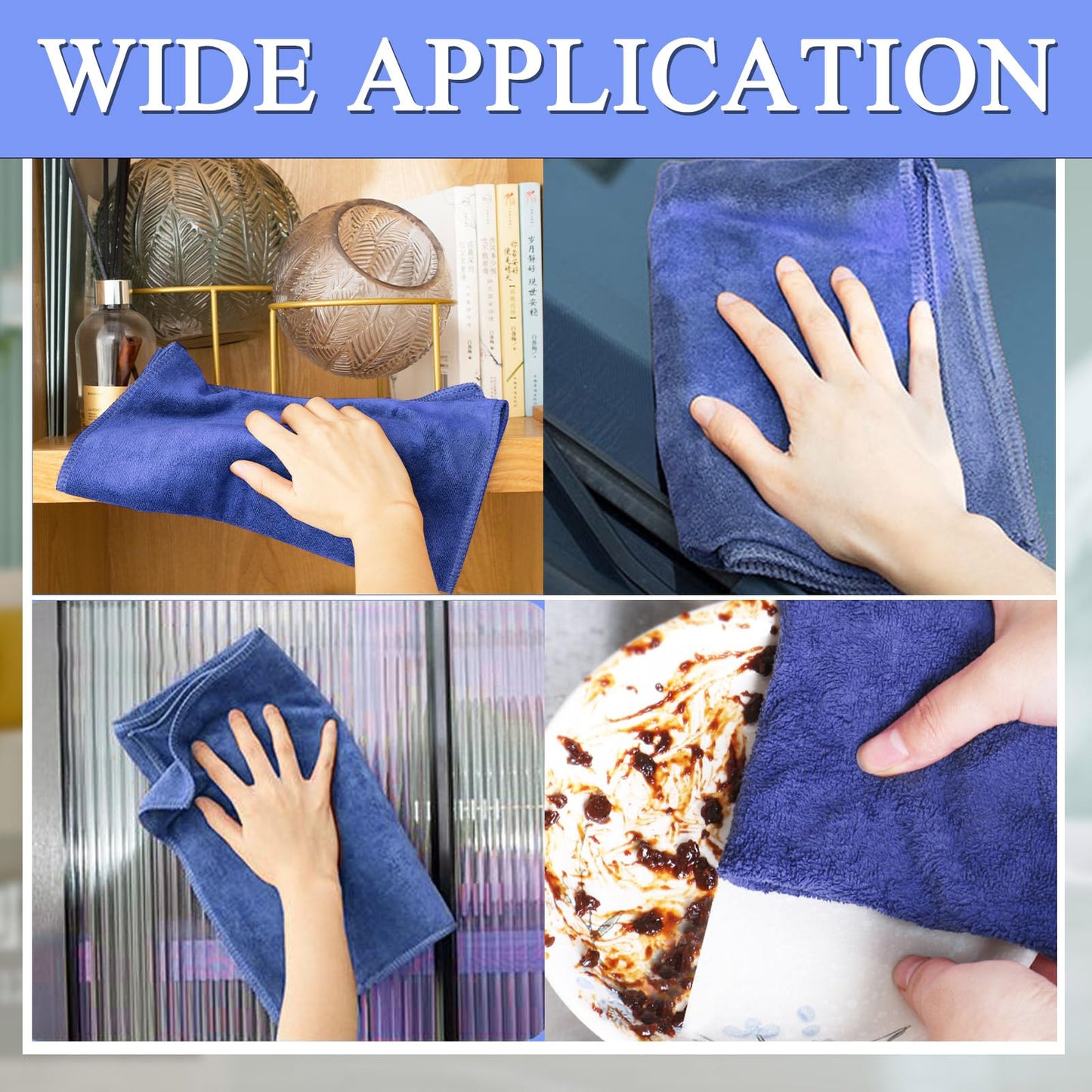 20" x 30" Extra Large Microfiber Cleaning Cloth, 6 Pcs Washable Reusable Large Floor Cloth Rags, Microfiber Towels for Mop Cleaning Office Bathrooms Housekeeping (Blue, White)