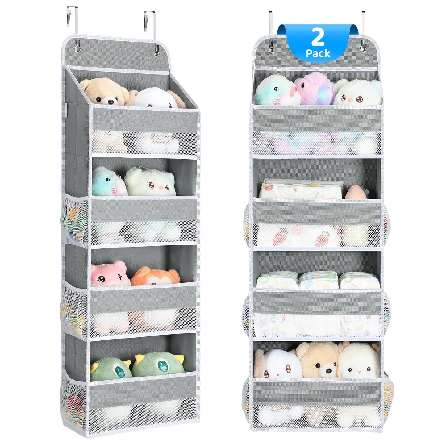 Yecaye 4 Shelf Bathroom Organizers and Storage, 35.2lbs Load Closet Door Organizer Hanging, Swing-proof Hanging Over the Door Organizer for Nursery Newborn Baby Essential (2 Pack)