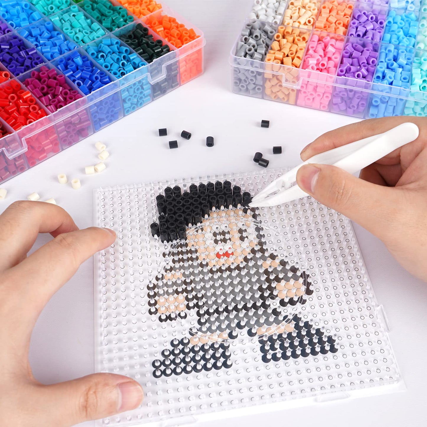 Artkal Fuse Beads Kit 9600 Pieces 5mm Melty Beads Kit, with 100 Patterns 4 Pegboards 2 Tweezers 2 Ironing Paper, Compatible Perler and Hama Beads