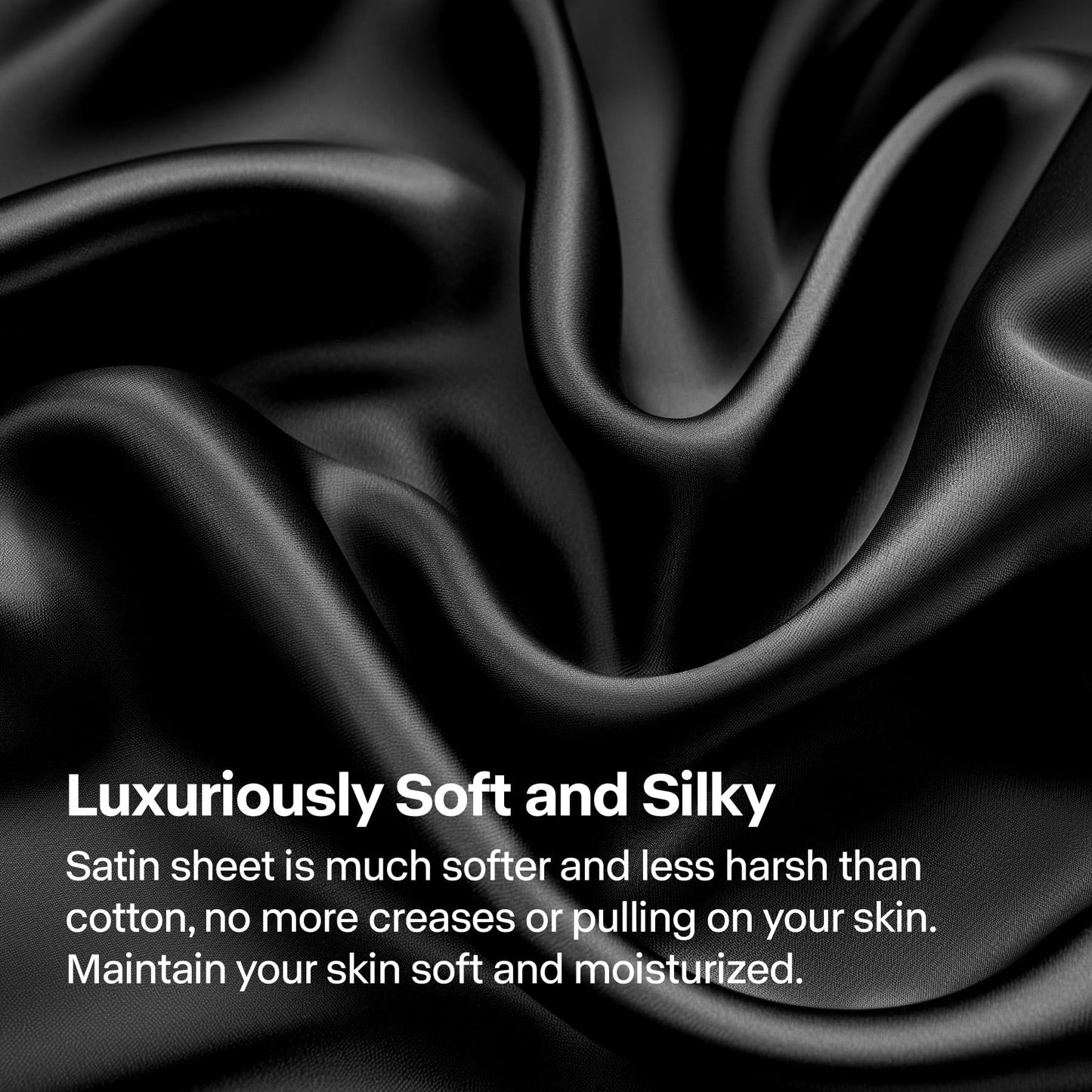 BEDELITE Satin Sheets Queen Size Bed Set, Luxury Soft Black Silk Sheets for Hair and Skin, Similar to Silk Bed Sheets Set 4 Pieces with 1 Deep Pocket Fitted Sheet, 1 Flat Sheet, and 2 Pillowcases