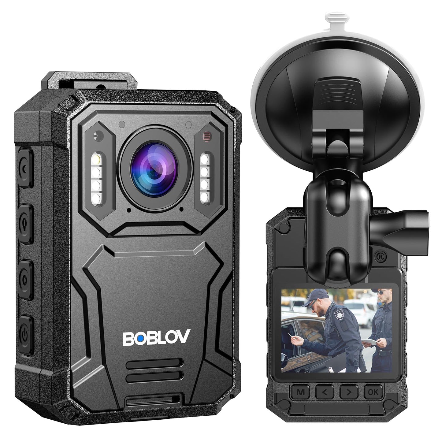 BOBLOV KJ23Pro Body Camera, Built-in 128GB Memory, 1296P Recorder with Car Suction, Built-in 3800mAh Battery, Night Vision Featured, for Daily Record and Law Enforcement(128GB)