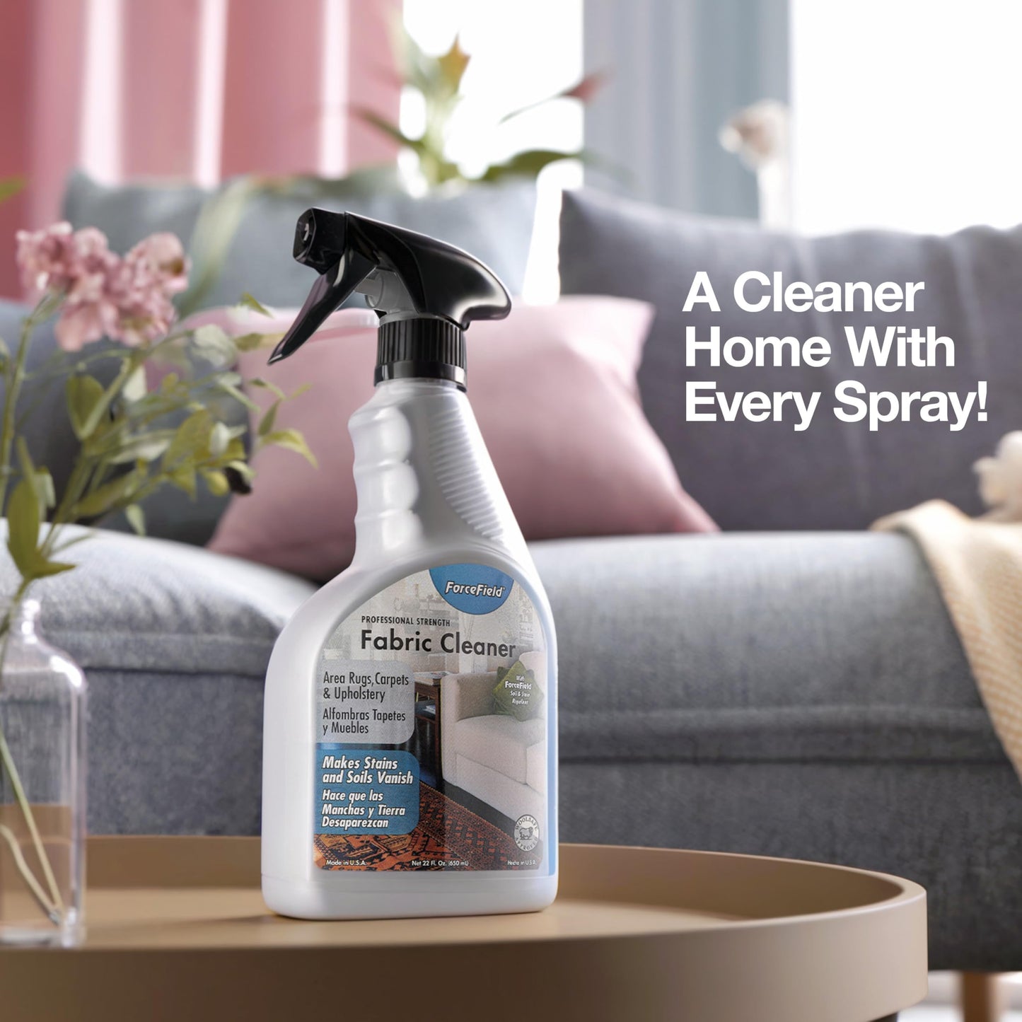 ForceField Fabric Cleaner - Professional Strength - Deeply Penetrates Water Safe Fabric & Fibers of Upholstery, Clothing, Rugs & Carpeting 22oz