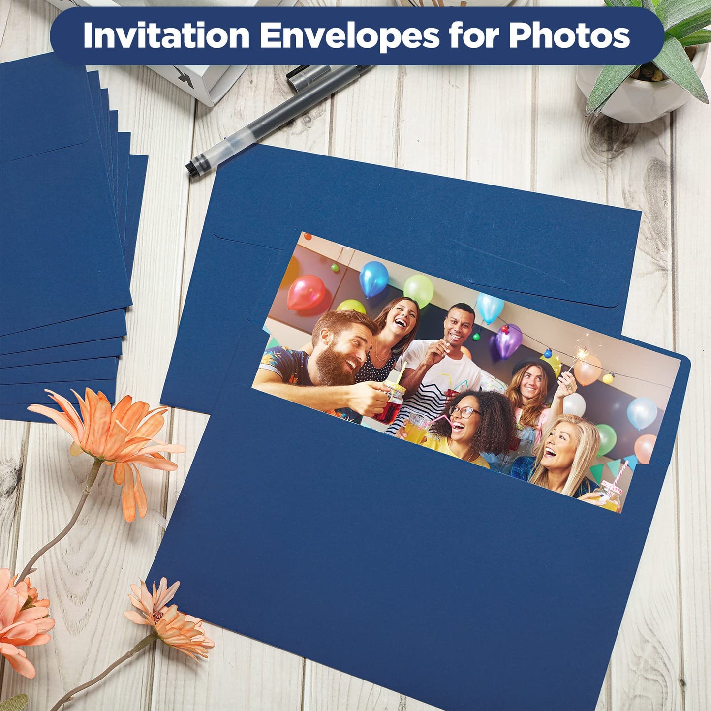 Harloon 100 Pcs A9 Invitation Envelopes 5.75 x 8.75 Inch Wedding Invitation Envelope 110 GSM Self Adhesive Paper Greeting Card Envelope for Birthday Photos Letters Baby Shower Office(Navy Blue)