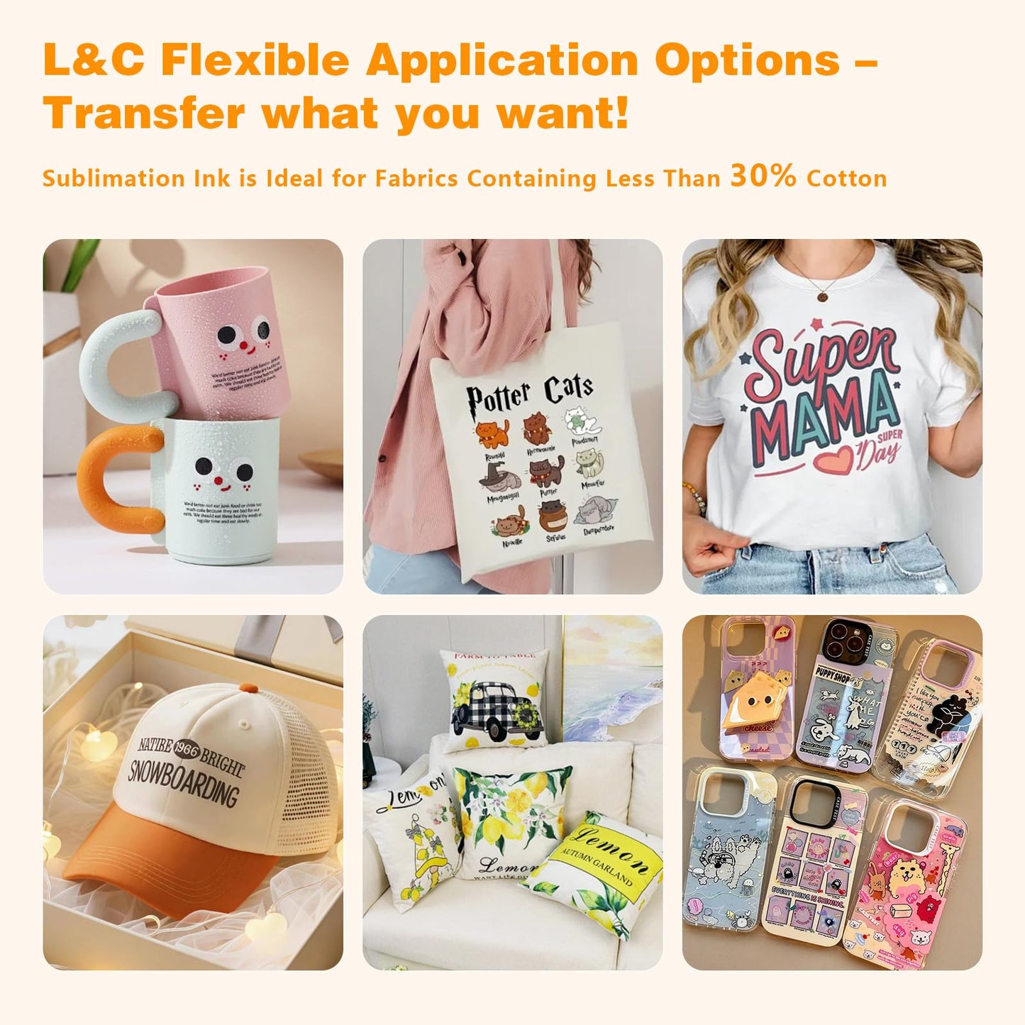 L&C Sublimation Ink Refill for Ecotank Supertank Inkjet Printer ET-2400 ET-2760 ET-2720 ET2800 ET-2803 ET-2850 ET-15000 ET4800 Heat Press Transfer for T-Shirt Mug Anti-Clog Autofill ICC-Free 5X100ML