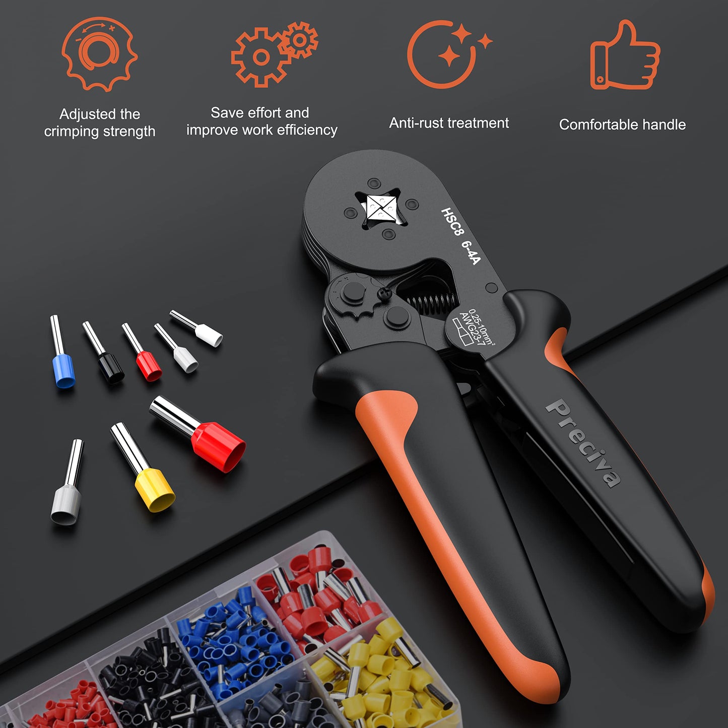 Ferrule Crimping Tool Kit with 2000PCS Wire Connectors, Preciva AWG23-7 Self-Adjustable Ratchet Wire Crimping Tool Kit Crimper Plier Set