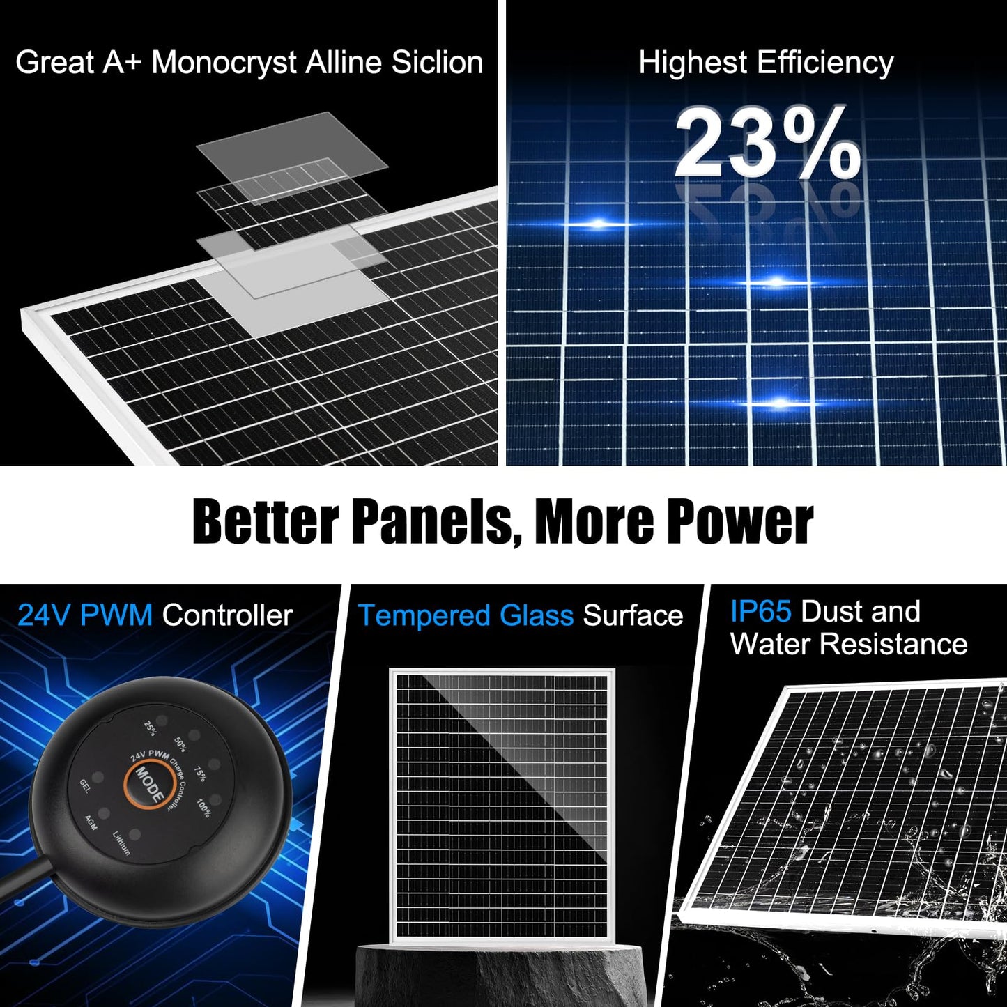 30W 24V Solar Panel SAE Connector Kit, Waterproof 30 Watts Solar Battery Trickle Charger Maintainer + PWM Controller + SAE Connection Cable for Car RV Boat Motorcycle Trailer