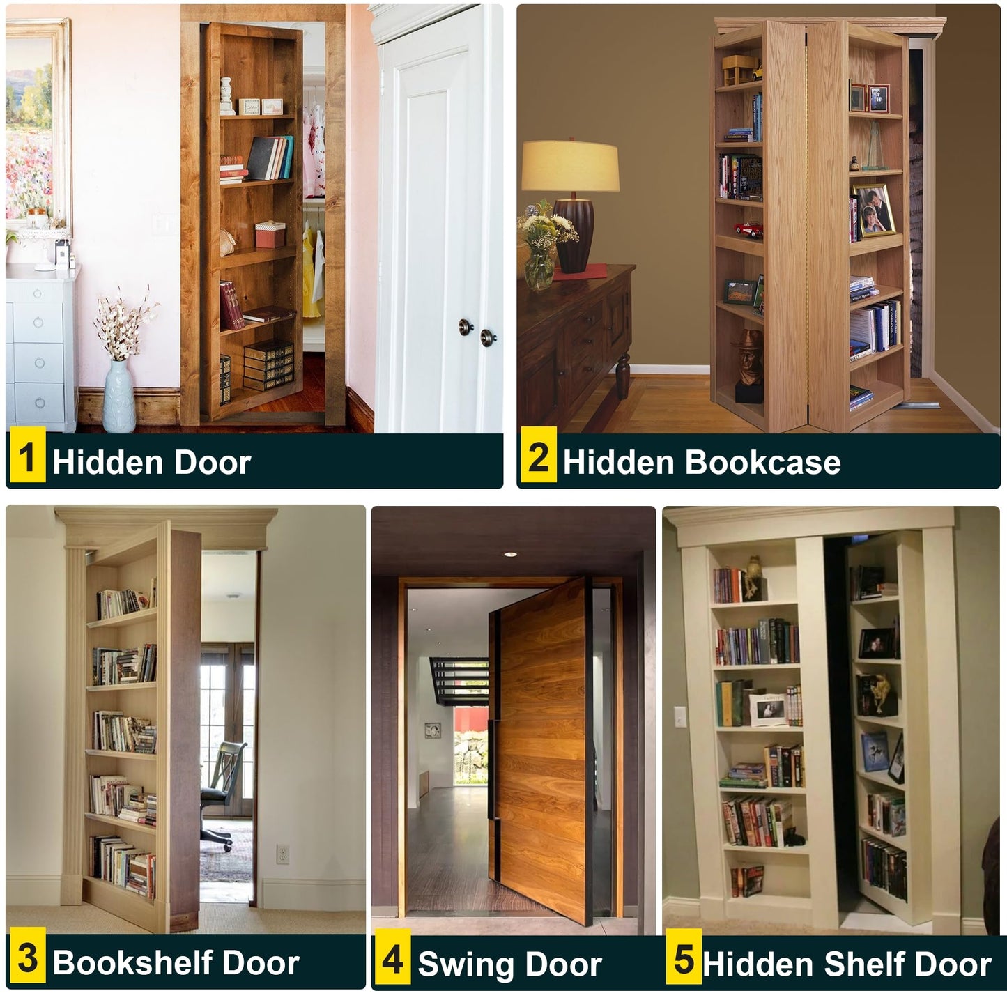 Hidden Door Hinge,Heavy Duty Pivot Hinge,570Lbs Load-Bearing,Solid Stainless Steel,Swinging 360°Rotation,Hidden Hardware/System for Secret Door or Concealed Bookcase with 2 Drills