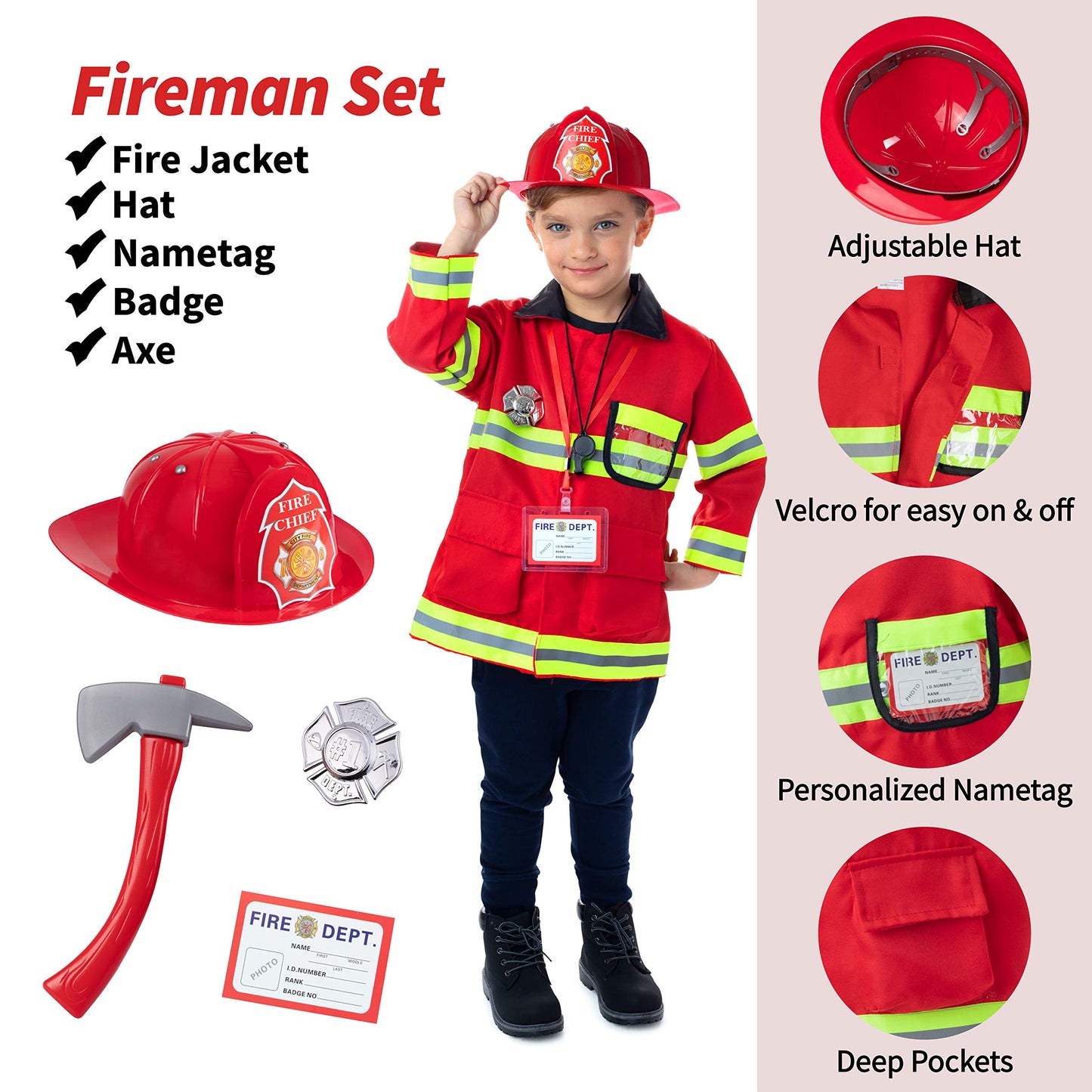 Born Toys Costume Dress Up & Pretend Play - Premium Hero First Responder Set - Fireman, Police & Doctor Set for Kids Ages 3-7