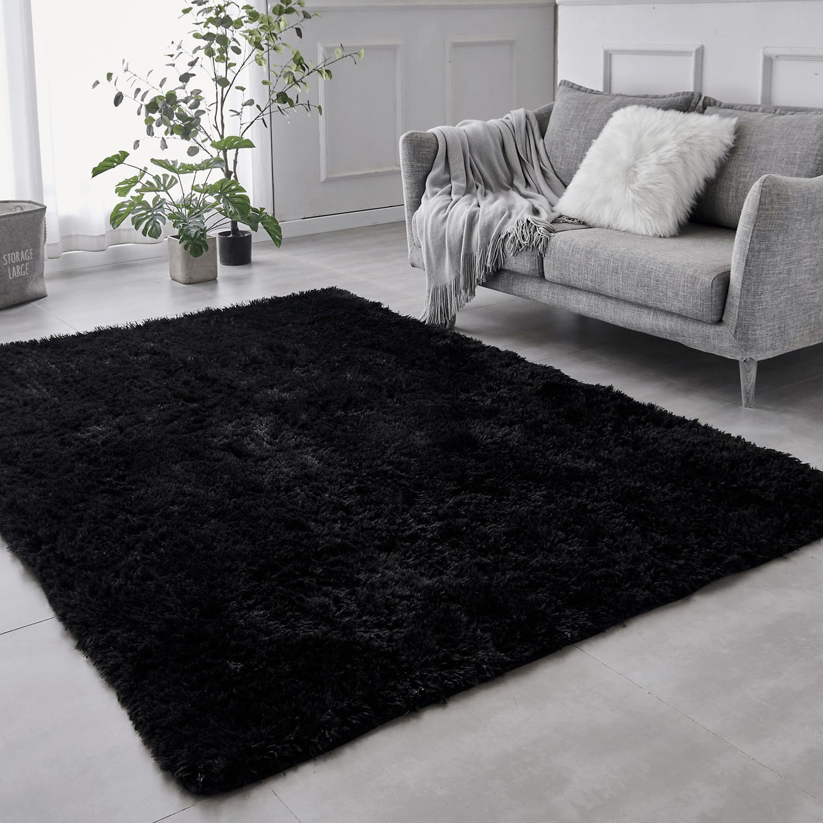 BRICHOEE Shaggy Area Rug, 5x7 Ft Black Upgrade Anti-Skid Durable Rectangular Cozy, High Pile Soft Throw Rug for Nursery Living Room