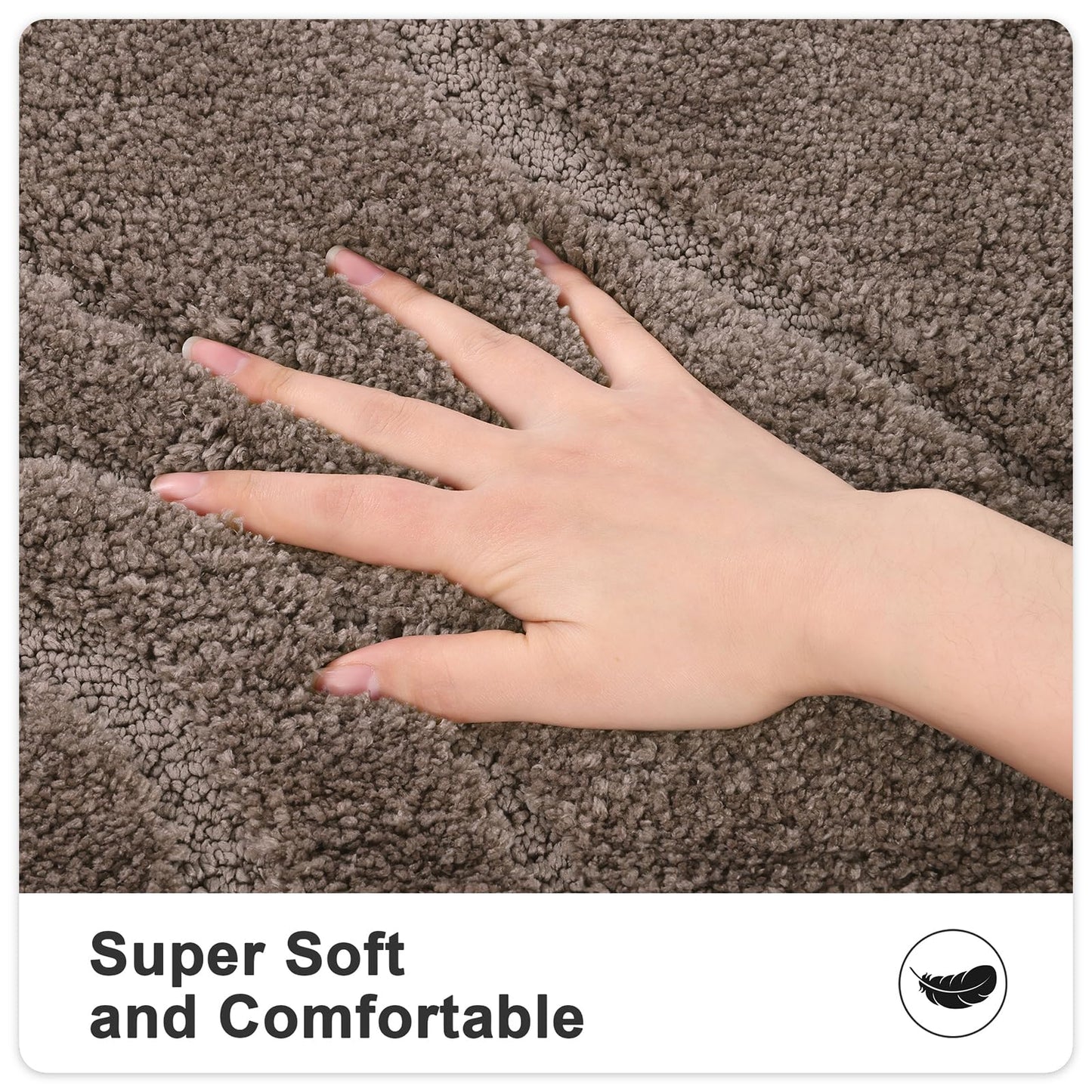 HEBE Microfiber Bath Mat Set 3 Piece, Ultra Absorbent Bathroom Mat, Non-Slip Plush Shaggy Bathroom Rug, Machine Washable Bath Mats for Bathroom Floor, Tub and Shower, Brown