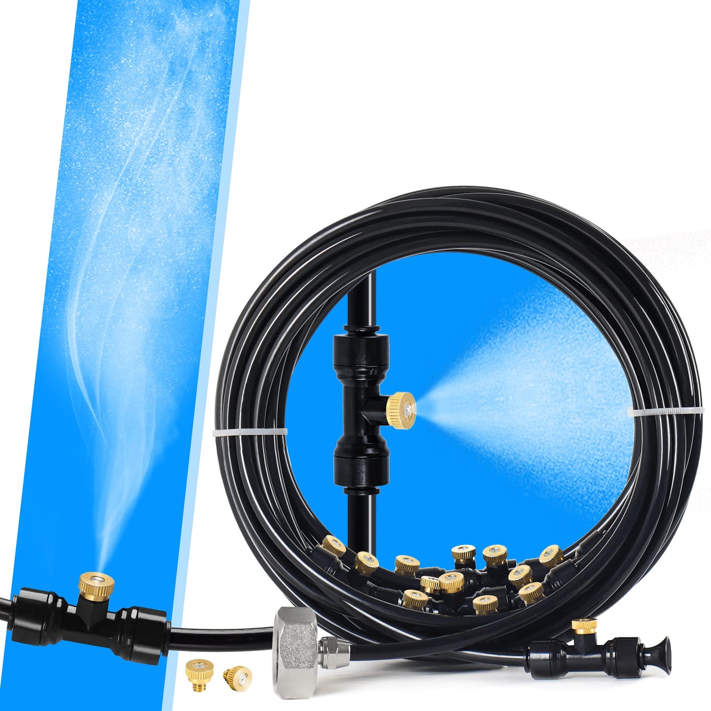 MIXC Misters for Outside Patio,60 FT(18M) Mister System for Outside Patio,Outdoor Misting Line+22 Brass Mist Nozzles Water Misters for Cooling Outdoor Patios for Garden,Lawn,Hummingbird, Fan