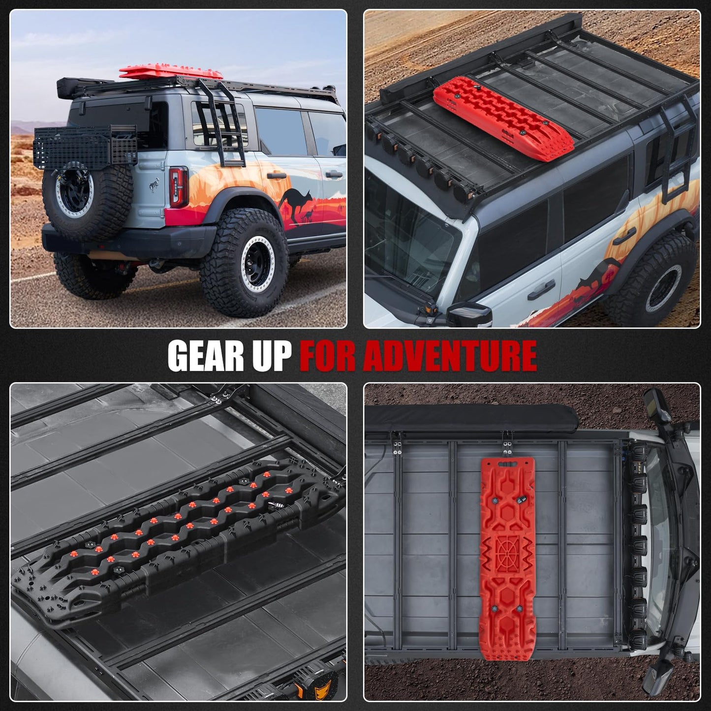 FieryRed Recovery Traction Board Mounting Kit, Universal Roof Rack Fit with Quick-Release Knobs & Anti-Theft Padlock, for Rooftop Platform (Only for 2 Boards)