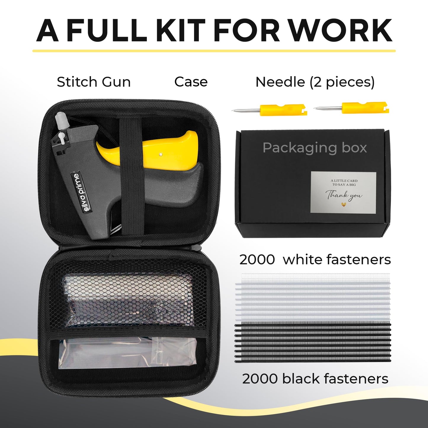 SILVA PRIME 4000 Pcs Stitch Gun, Tagging Gun for Clothing | 2000 Black & 2000 White Fasteners, 2 Stainless Steel Needles & Hard Case – Works on All Fabrics