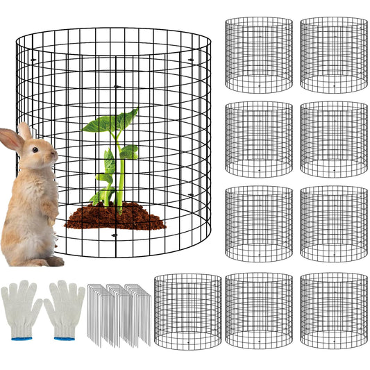 10 Set Garden Plant Protector from Animals with Ground Stakes 12.4" H X 16" D Metal Mesh Plant Cage Covers Sturdy Garden Rabbits Barricades Chicken Wire Cloche for Plants Shrubs Vegetables Flowers