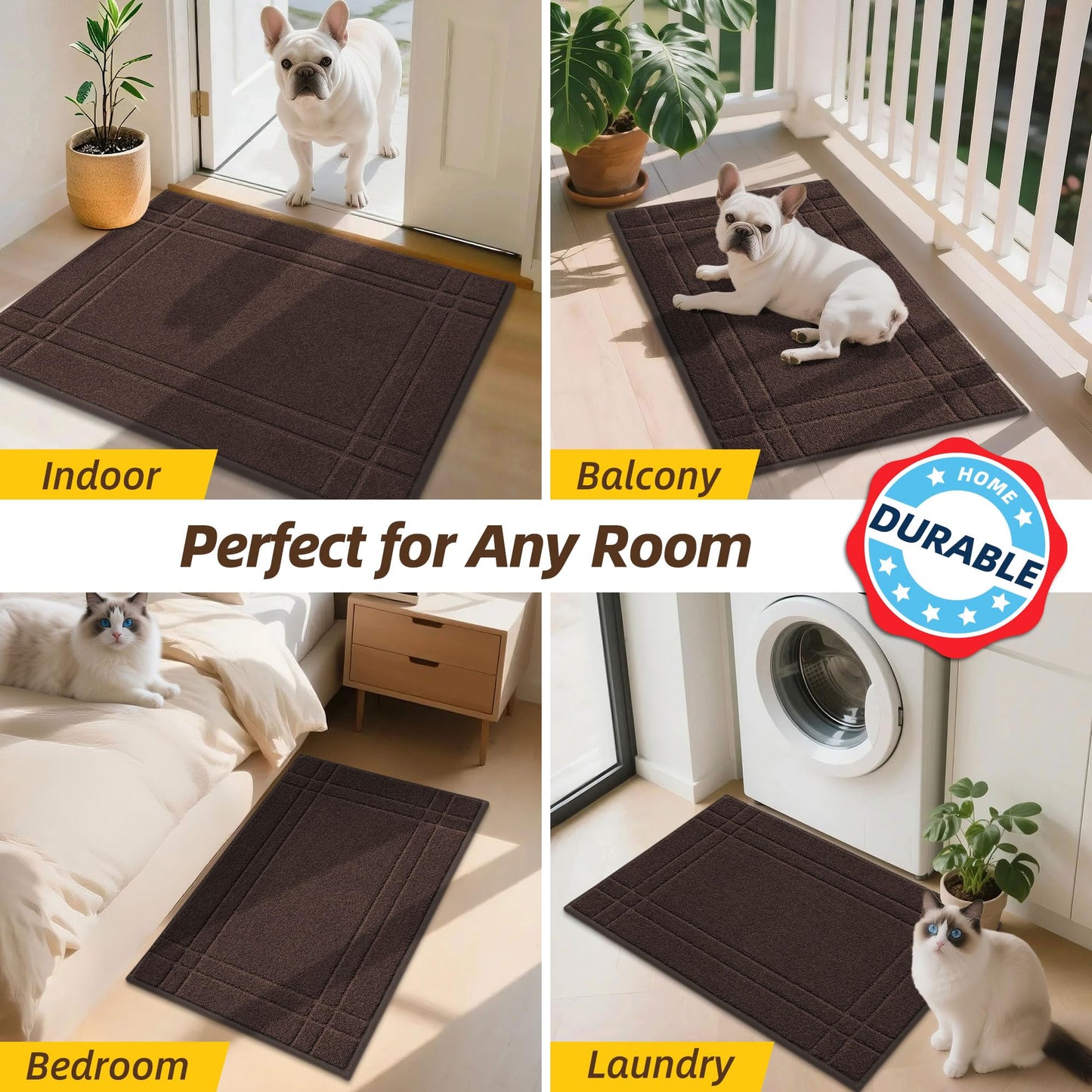 JSEI Entryway Rugs Doormat 32"x48", Non-Slip Dirt Trapper Door Mats Indoor, Washable Absorbent and Stain Resist Welcome Floor Mat for Front Door, Dog Door Mat, Dirty Wet Shoes & Paws, Brown