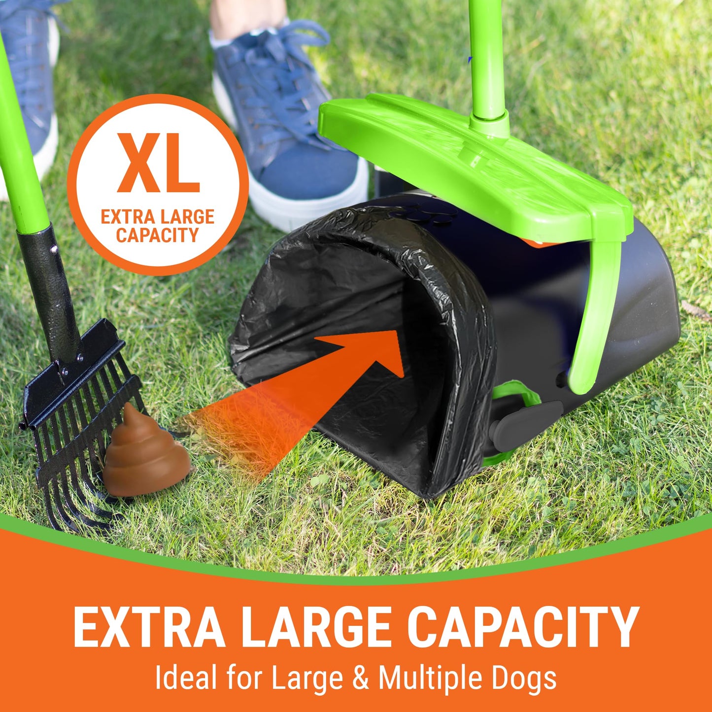 Pupzle Dog Pooper Scooper with Bag Attachment, 40" Long Handle Pooper Scooper for Large Dogs Heavy Duty, Metal Dog Poop Scoop for Yard, Large Capacity Bin and Rake with 25 Refill Bags for Dogs