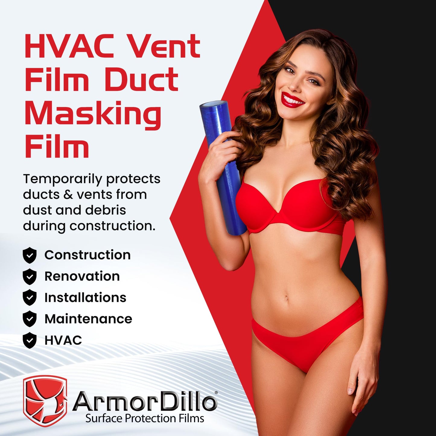ArmorDillo HVAC Vent Film Duct Masking Tape Temporary Register Sealing Tape (12” x 185)