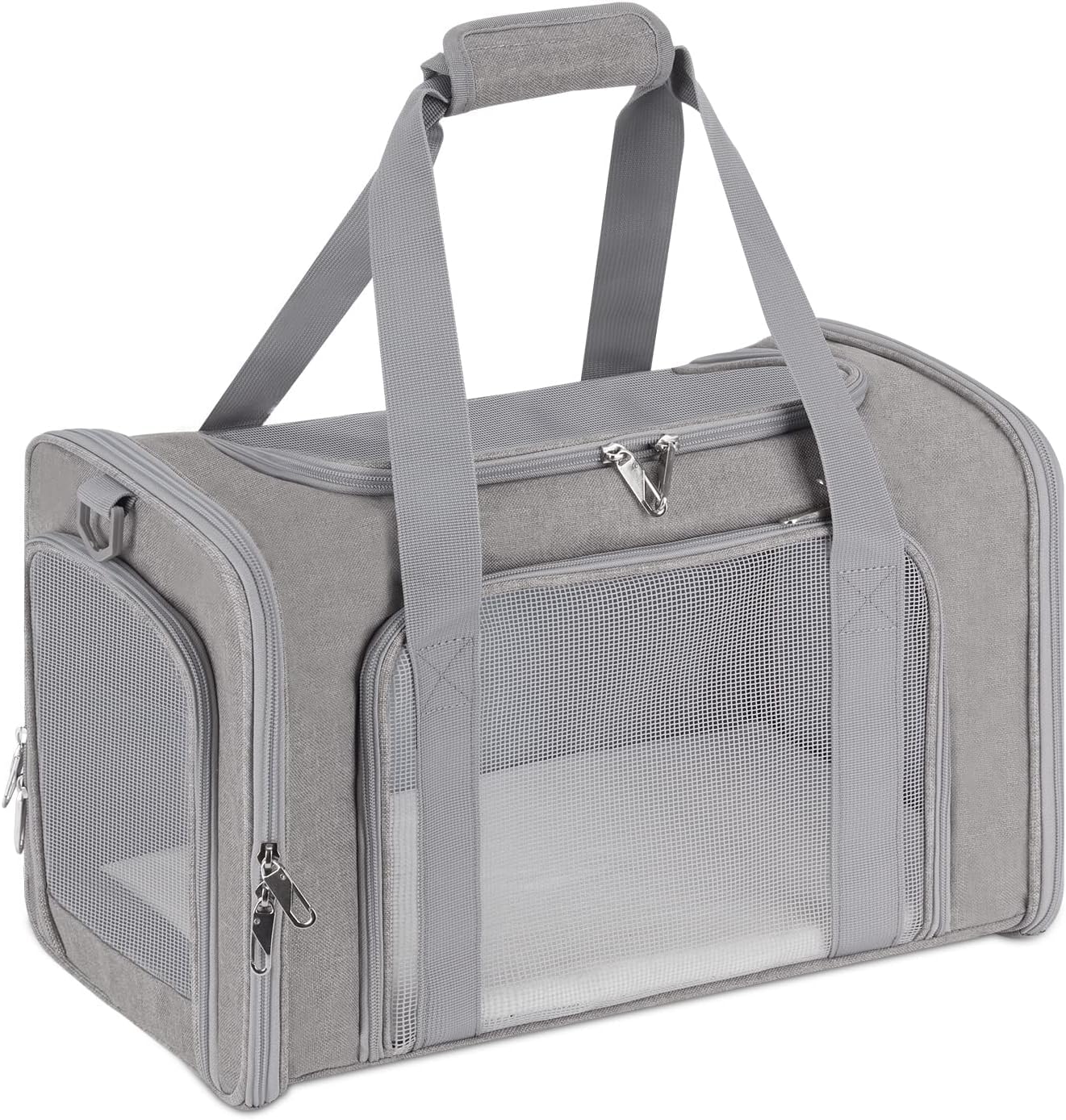 ORYEDA Cat Carrier Bag, Dog Travel Carriers, Soft-Sided Pet Carrier for Small Medium Large Cats and Small Dogs, Portable Carrier with 4 Open Doors and 3 Mesh Windows, Grey, Large