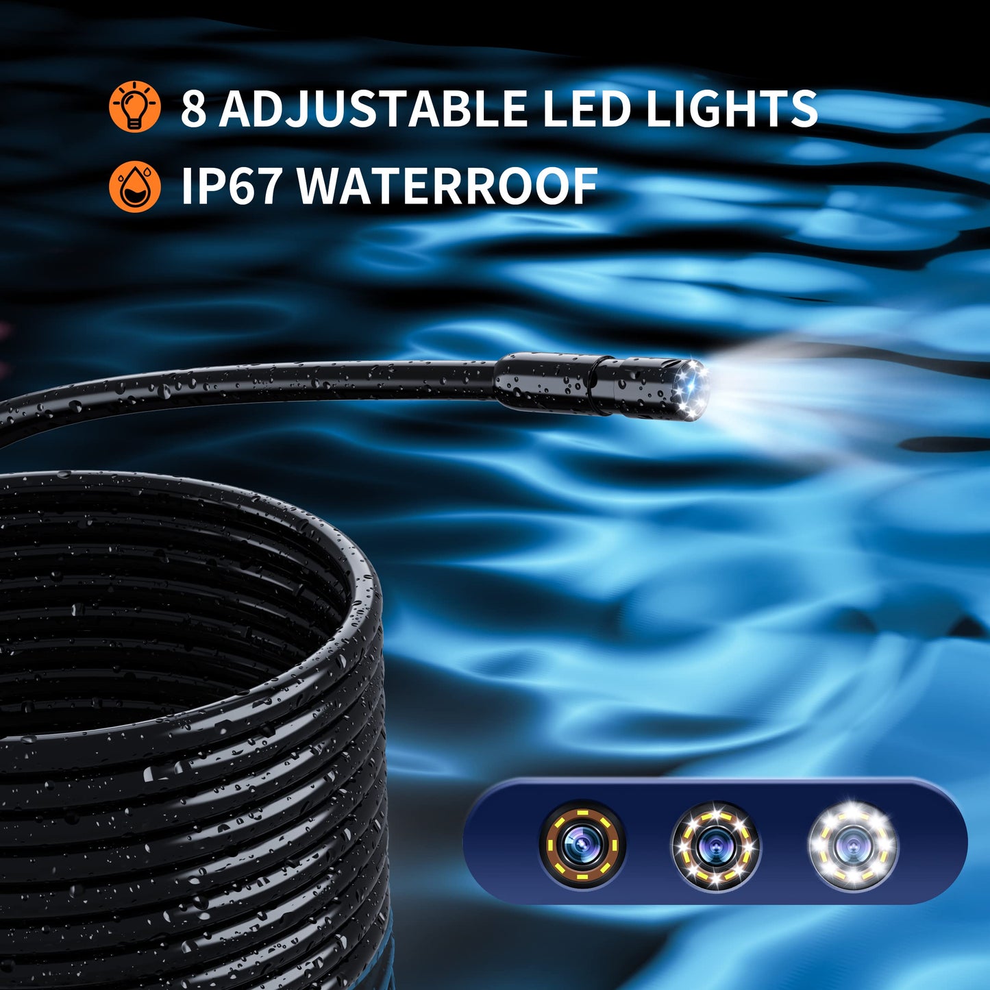 Endoscope Camera with Light, Borescope Camera with 4.3" IPS Screen, 1080P HD with 8 LED Lights, 16.4FT Semi-Rigid Cord Bore Scope, IP67 Waterproof Endoscope Cool Gadgets for Men