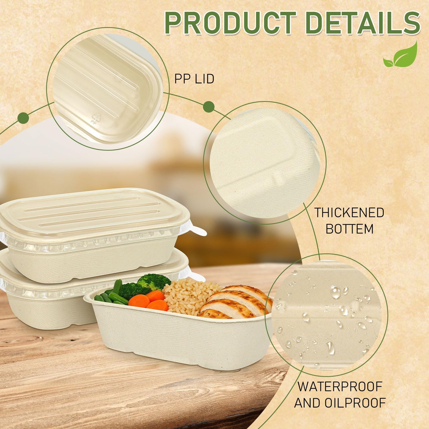 100 Pack Disposable Paper Bowls with Lids,23 oz Meal Prep Containers Rectangle Soup Bowls Leakproof Deli Food Container Hot Cold Food Serving Bowl for Treat Salad