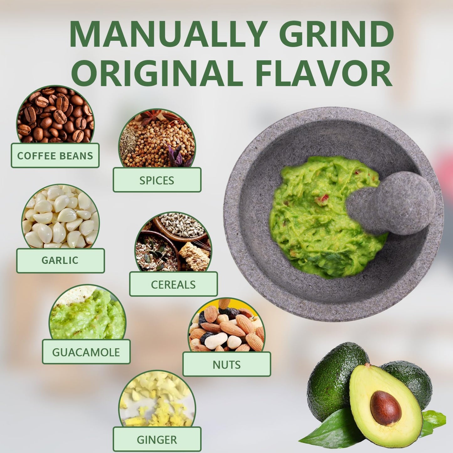 Luvan Large Mortar and Pestle Set 8 Inch Unpolished Granite Non-Slip Base Stone Grinder Molcajete Mexicano Bowl for Guacamole Salsa Spices Pesto, Durable and Easy to Clean