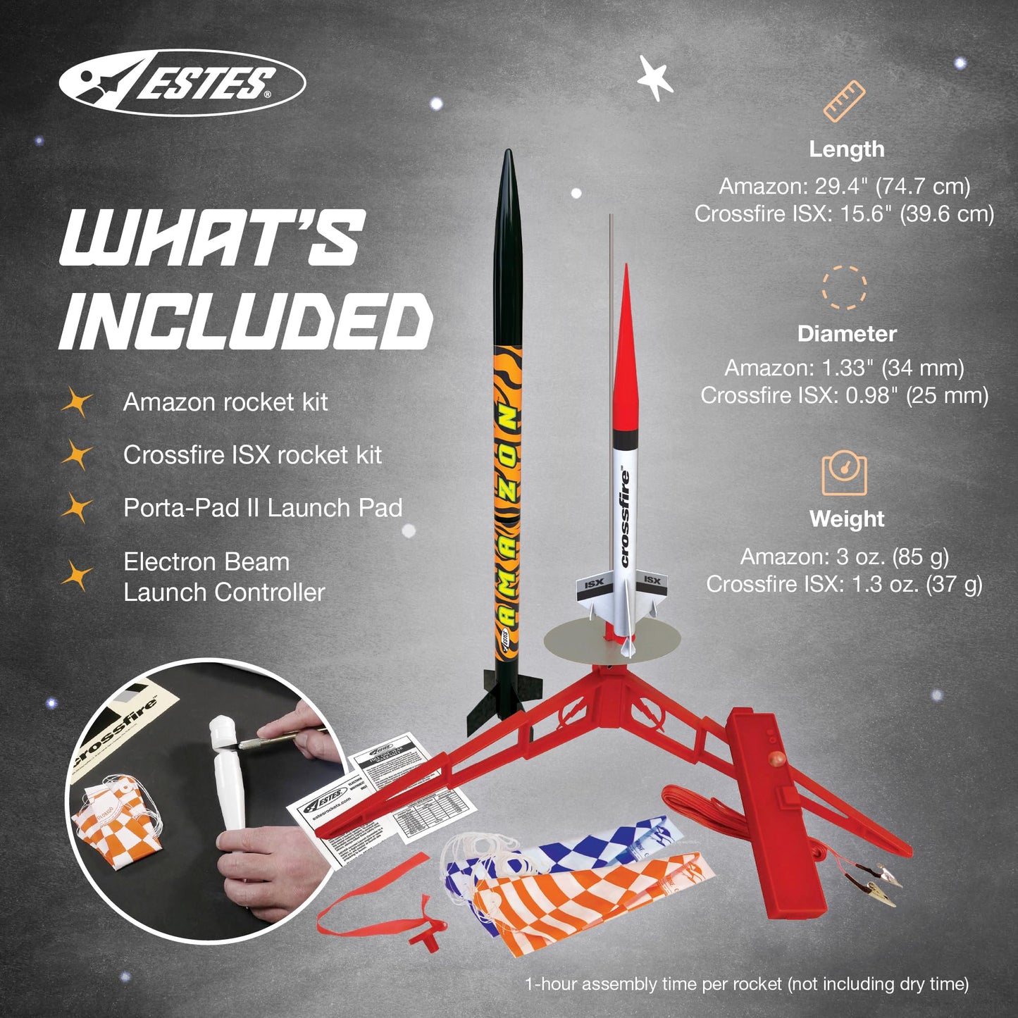 Estes Tandem-X Launch Set (Amazon and Crossfire ISX) Orange, 30 inches