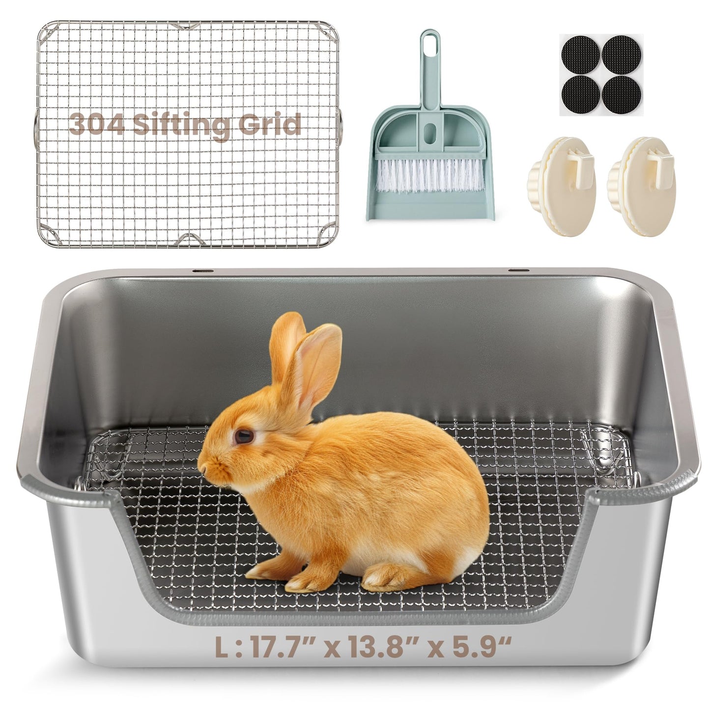 Aothey Rabbit Litter Box, Bunny Litter Box with Hooks & 304 Stainless Steel Sifting Tray, Extra Large, Easy to Clean and Odor Control