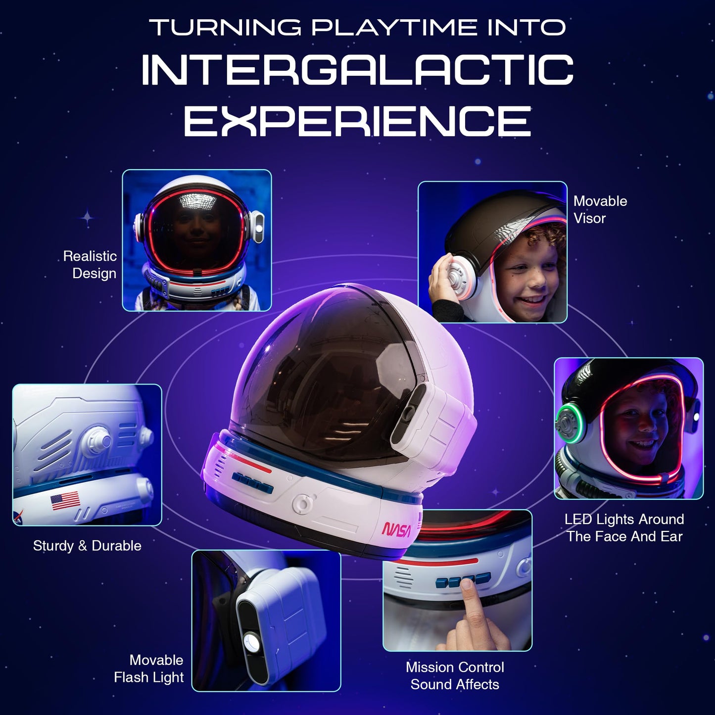 AEROSQUAD Kids Astronaut Helmet, NASA Space Helmet for Kids & Adults with LED Lights, Movable Visor & Mission Sounds, Astronaut Helmet, Role Play Halloween Dress for Boys & Girls.(Helmet only)