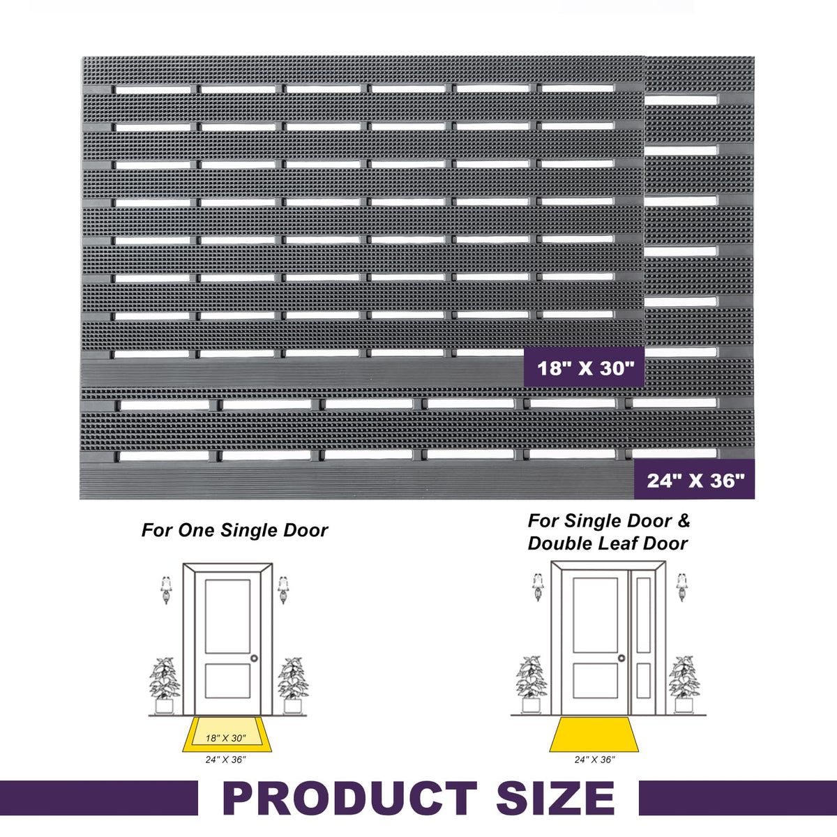 Mibao Front Door Mat, Heavy Duty Welcome Entrance Doormats, Non Slip Entryway Rubber Rugs, Dirt Trapper Waterproof Home Garage Pool Mud Mats All Weather, 30" x 18", Grey