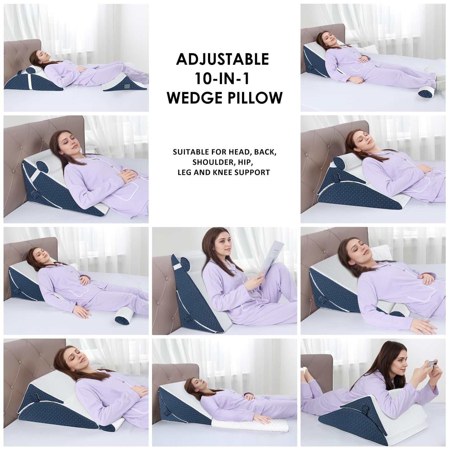 Bed Wedge Pillow for Sleeping, Adjustable 7 &12 Inch Foam Wedge Pillow for Post Surgery, Elevated Triangle Pillow for Acid Reflux, Back Pain Relief, Leg Support，3pack